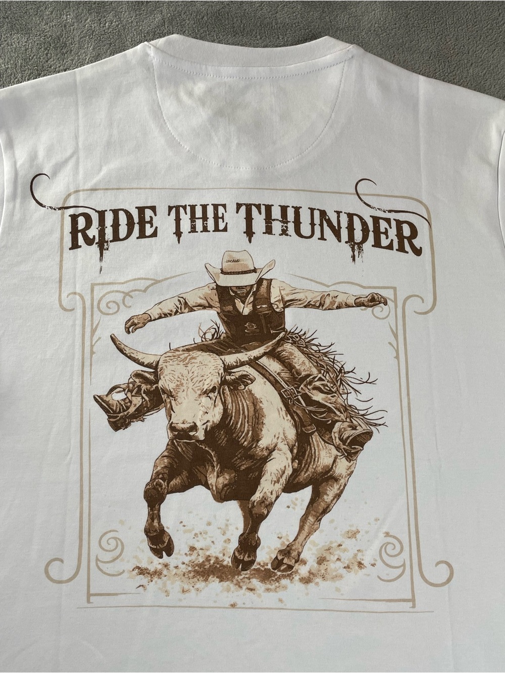 Nick Danger Western T Shirt Bull Rider Men L Ride The Thunder White Short Sleeve